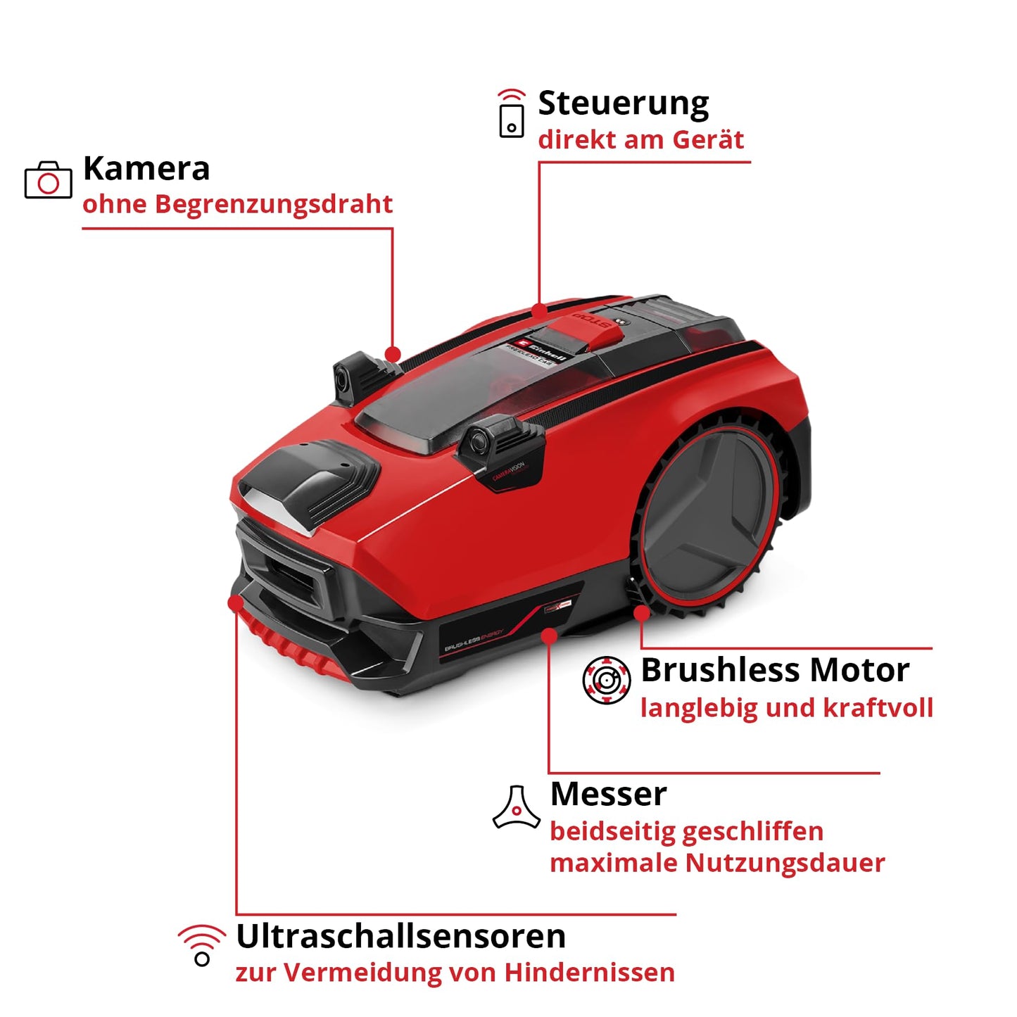 Einhell FREELEXO CAM 500 Mähroboter - Kamera statt Draht, 500m², 25% Steigung, 18V Akku, Brushless