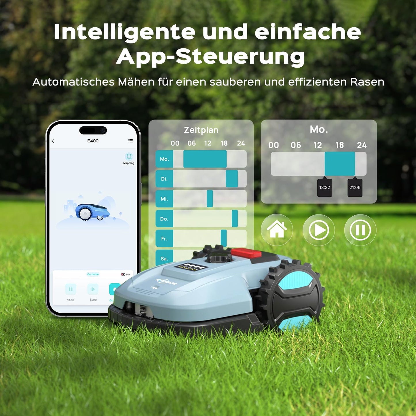 YARDCARE E400 Mähroboter - App Steuerung, 400m², automat. Aufladen, <60dB, Regensensor