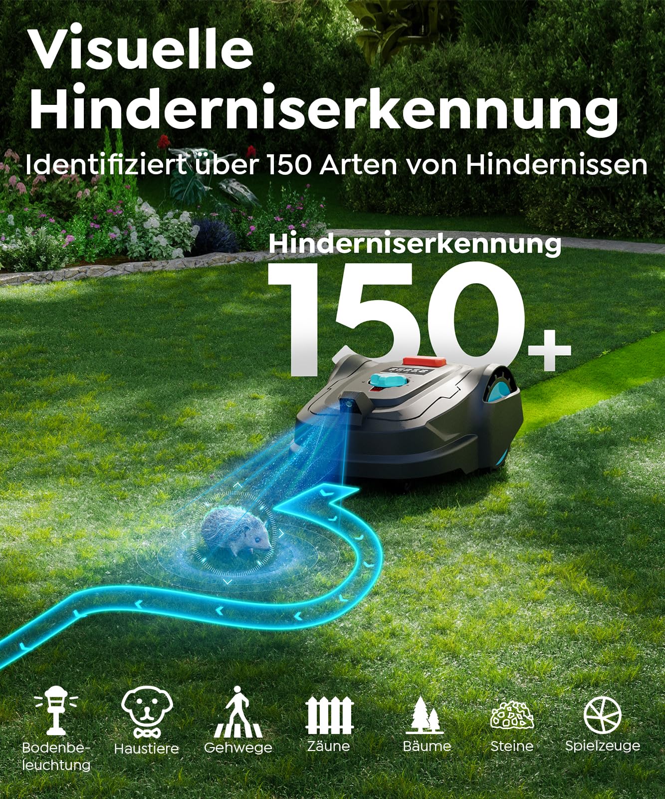YARDCARE M800Plus Mähroboter - GPS+KI Vision, 800m², U-förmig mähen, 150 Hinderniserkennungen, App