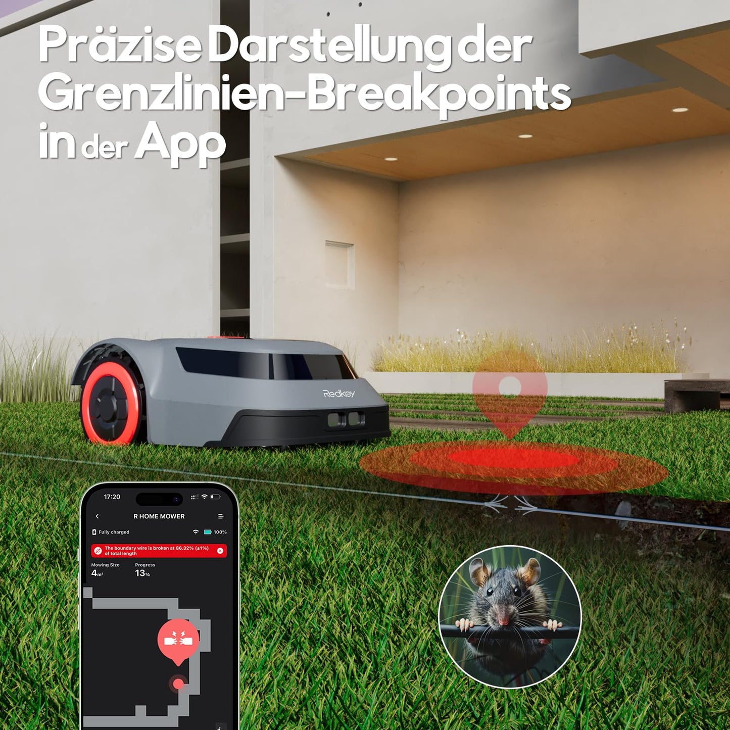 Redkey MGC500 Mähroboter - 800m², 45% Steigung, App-Steuerung, Kabelbruch-Finder, automatisch
