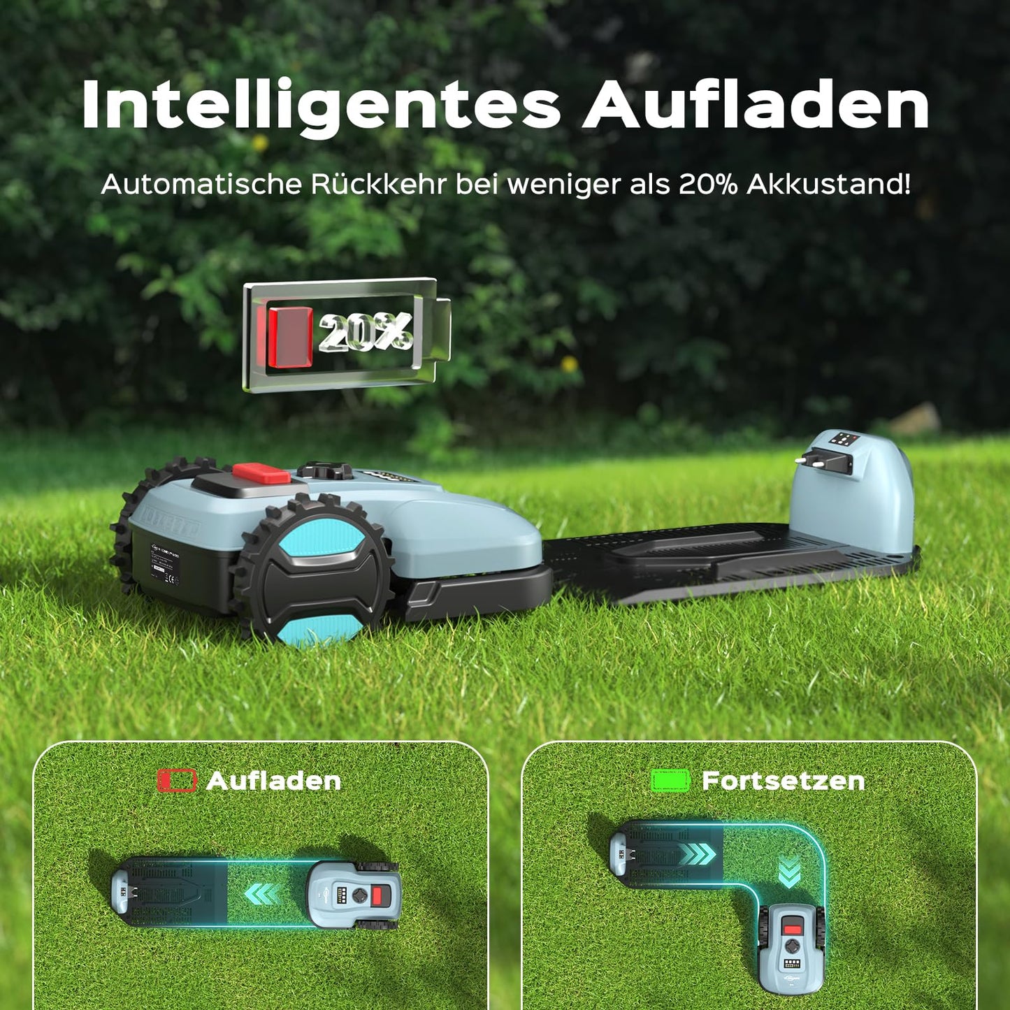 YARDCARE E400 Mähroboter - App Steuerung, 400m², automat. Aufladen, <60dB, Regensensor