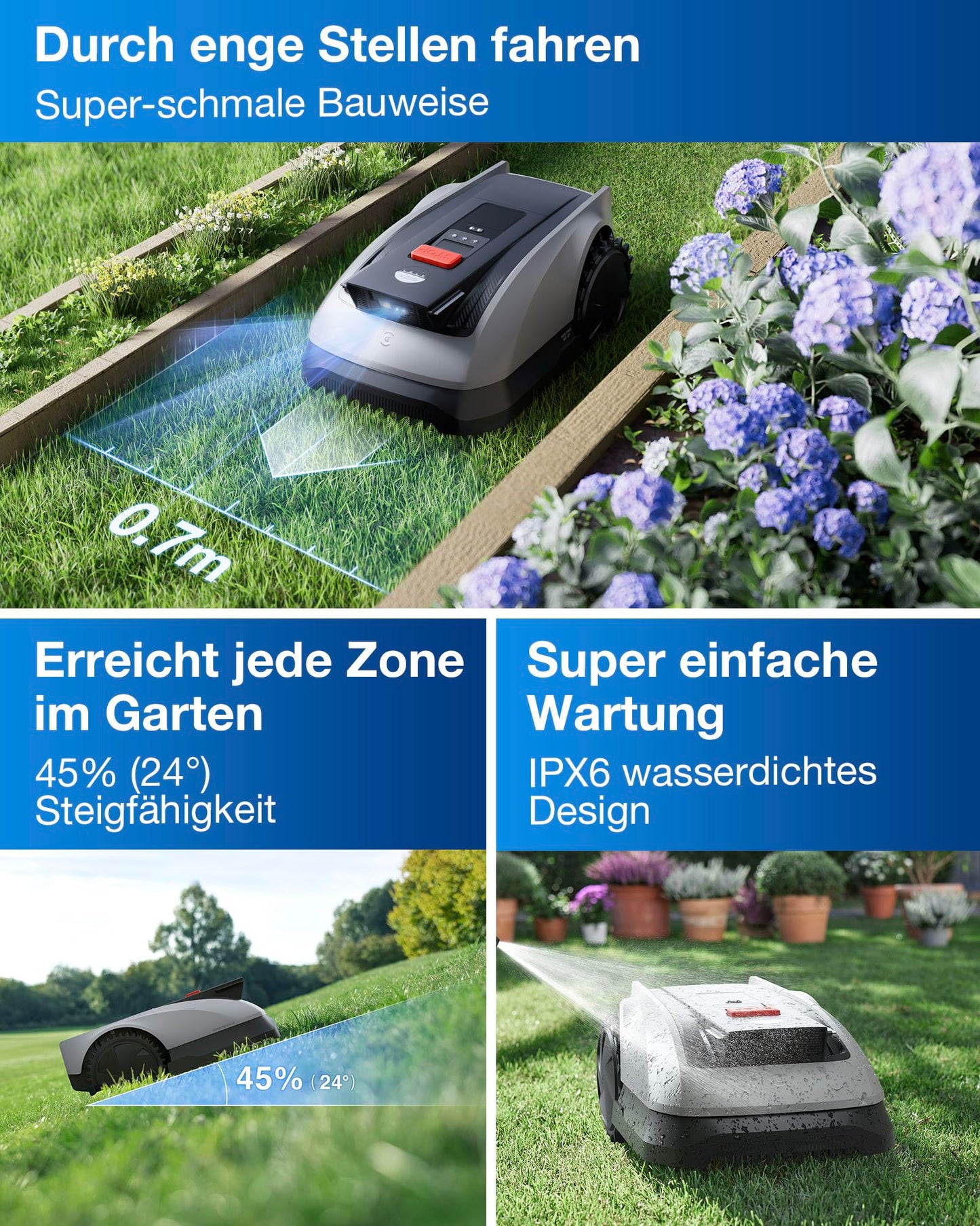 ECOVACS Goat O1200 RTK Mähroboter - LiDAR RTK+Vision, 1200m², Auto-Kartierung, 0.7m Engstellen