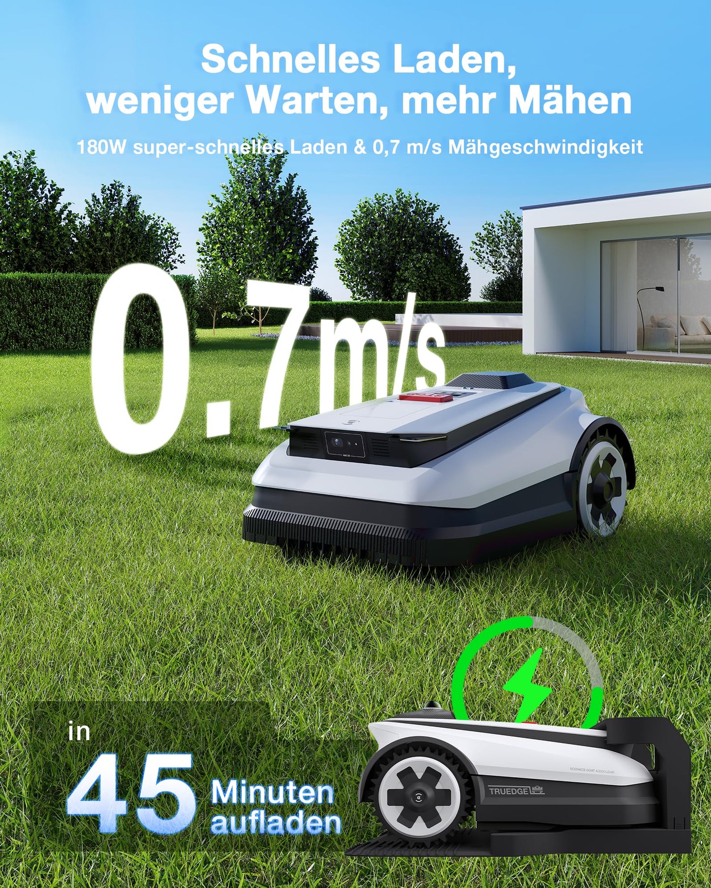 ECOVACS Goat A1600 RTK Mähroboter - LiDAR RTK+Vision, 1600m², 50% Steigung, 100W, 330mm Schnittbreite