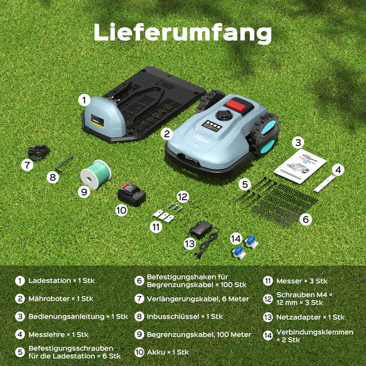 YARDCARE E400 Mähroboter - App Steuerung, 400m², automat. Aufladen, <60dB, Regensensor