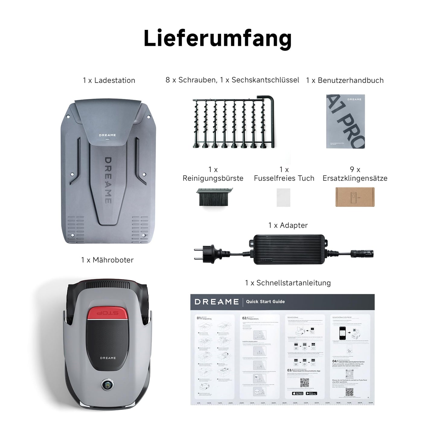 DREAME A1 Pro Mähroboter - 3D-LiDAR, ohne Begrenzungskabel, 2000m², App, OmniSense Tech