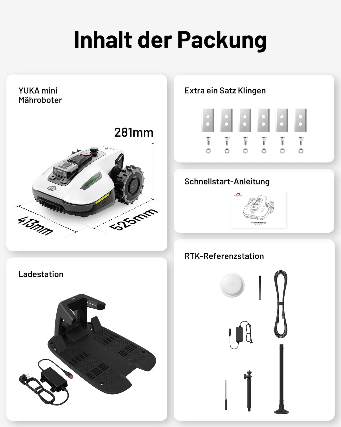 MAMMOTION YUKA Mini 500 Mähroboter - NetRTK+Vision, 500m², 50% Steigung, 4G-Modul, KI-Hindernisvermeidung