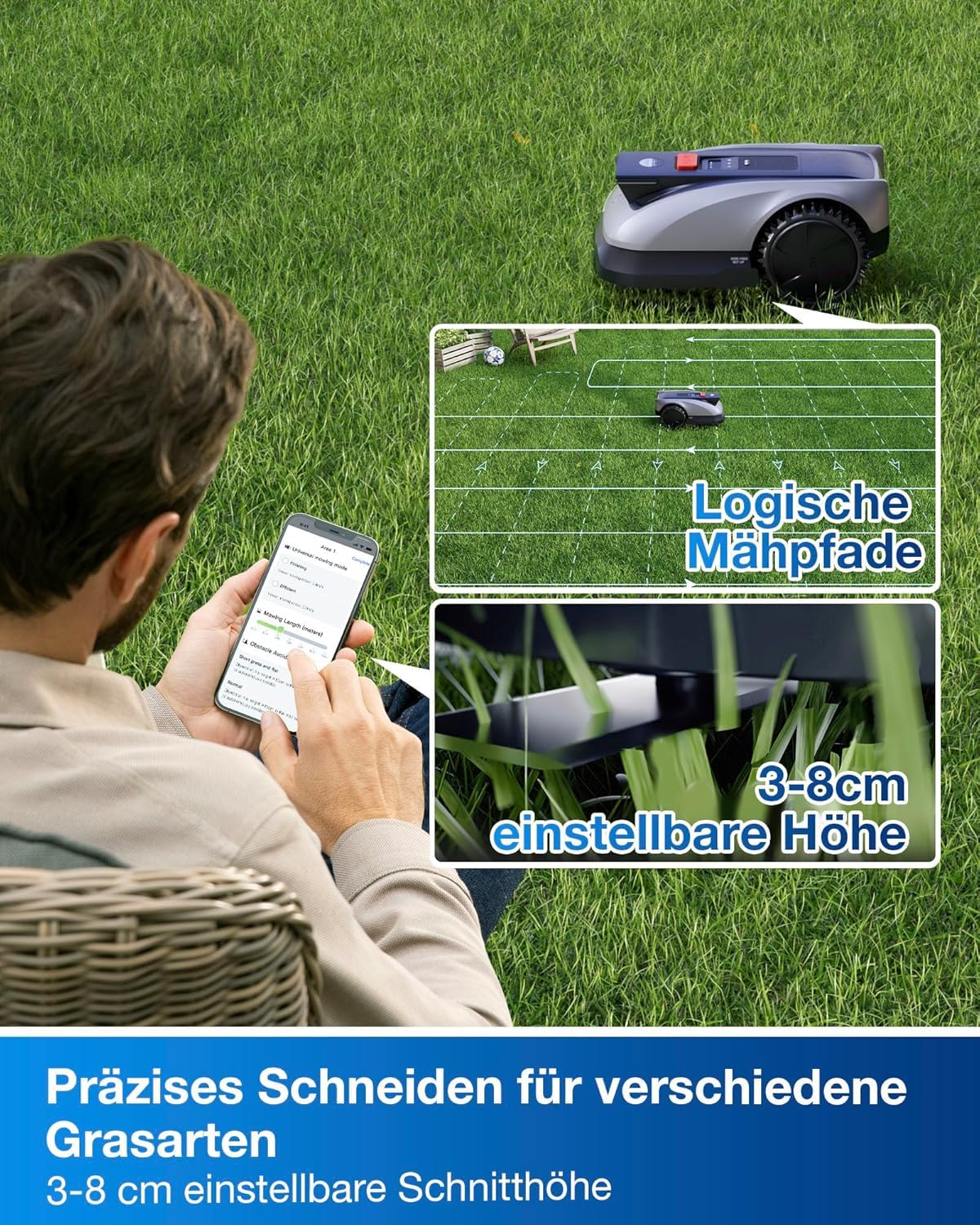 ECOVACS Goat O1200 RTK Mähroboter - LiDAR RTK+Vision, 1200m², Auto-Kartierung, 0.7m Engstellen