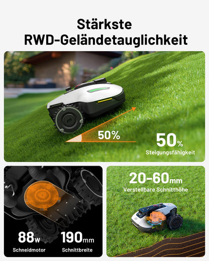 MAMMOTION YUKA Mini 500 Mähroboter - NetRTK+Vision, 500m², 50% Steigung, 4G-Modul, KI-Hindernisvermeidung