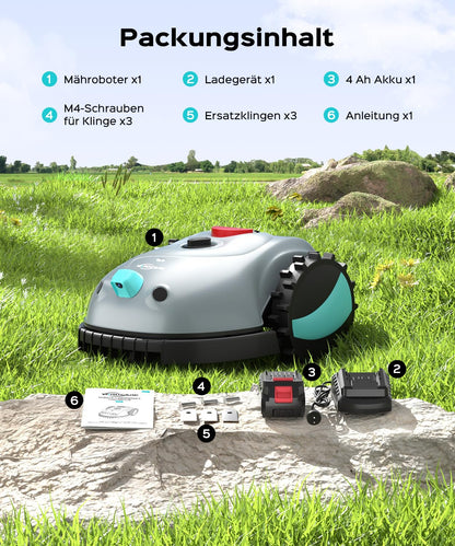 YARDCARE V100 Mähroboter - Vision Navigation, 150m², Hinderniserkennung, inkl. Graskamm & Ersatzklingen