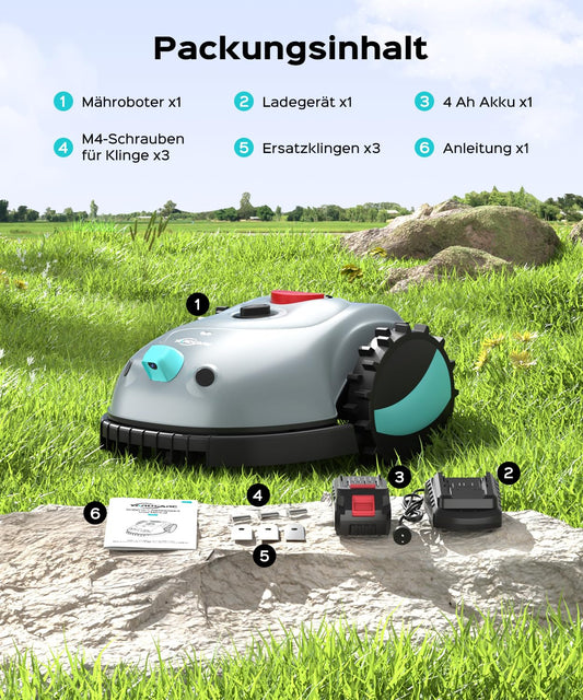 YARDCARE V100 Mähroboter - Vision Navigation, 150m², Hinderniserkennung, inkl. Graskamm & Ersatzklingen