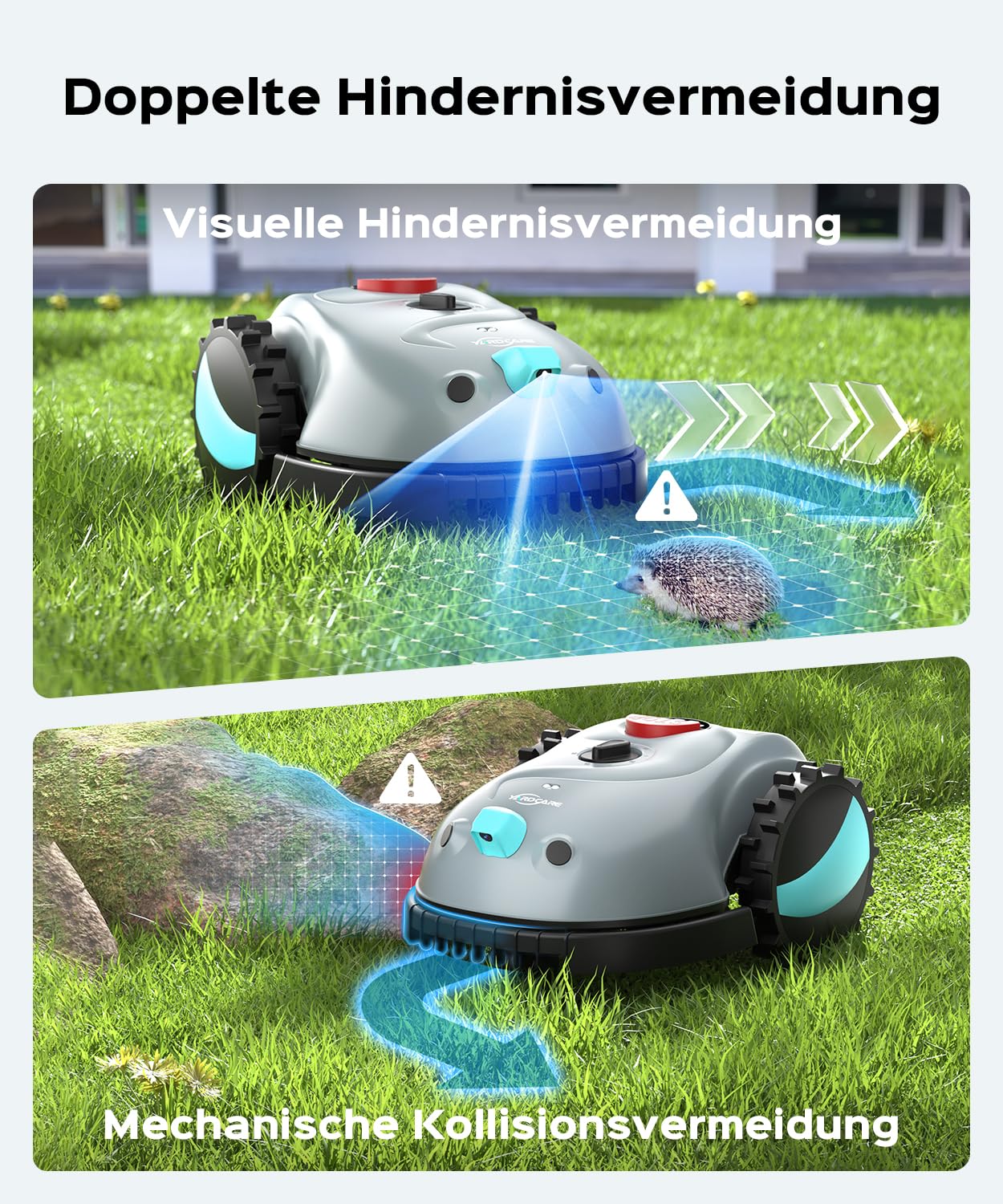 YARDCARE V100 Mähroboter - Vision Navigation, 150m², Hinderniserkennung, inkl. Graskamm & Ersatzklingen