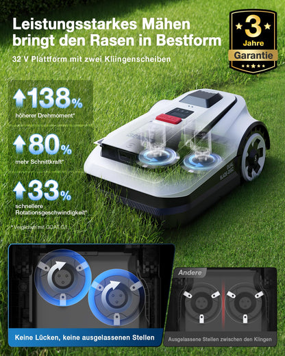 ECOVACS Goat A1600 RTK Mähroboter - LiDAR RTK+Vision, 1600m², 50% Steigung, 100W, 330mm Schnittbreite