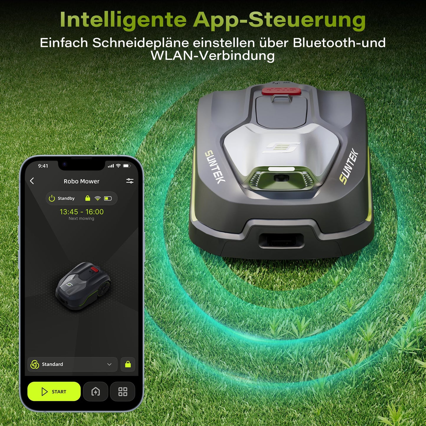 SUNTEK Mähroboter AI Vision - Ohne Kabel, 600m², Hindernisvermeidung, IPX5, App-Bedienung