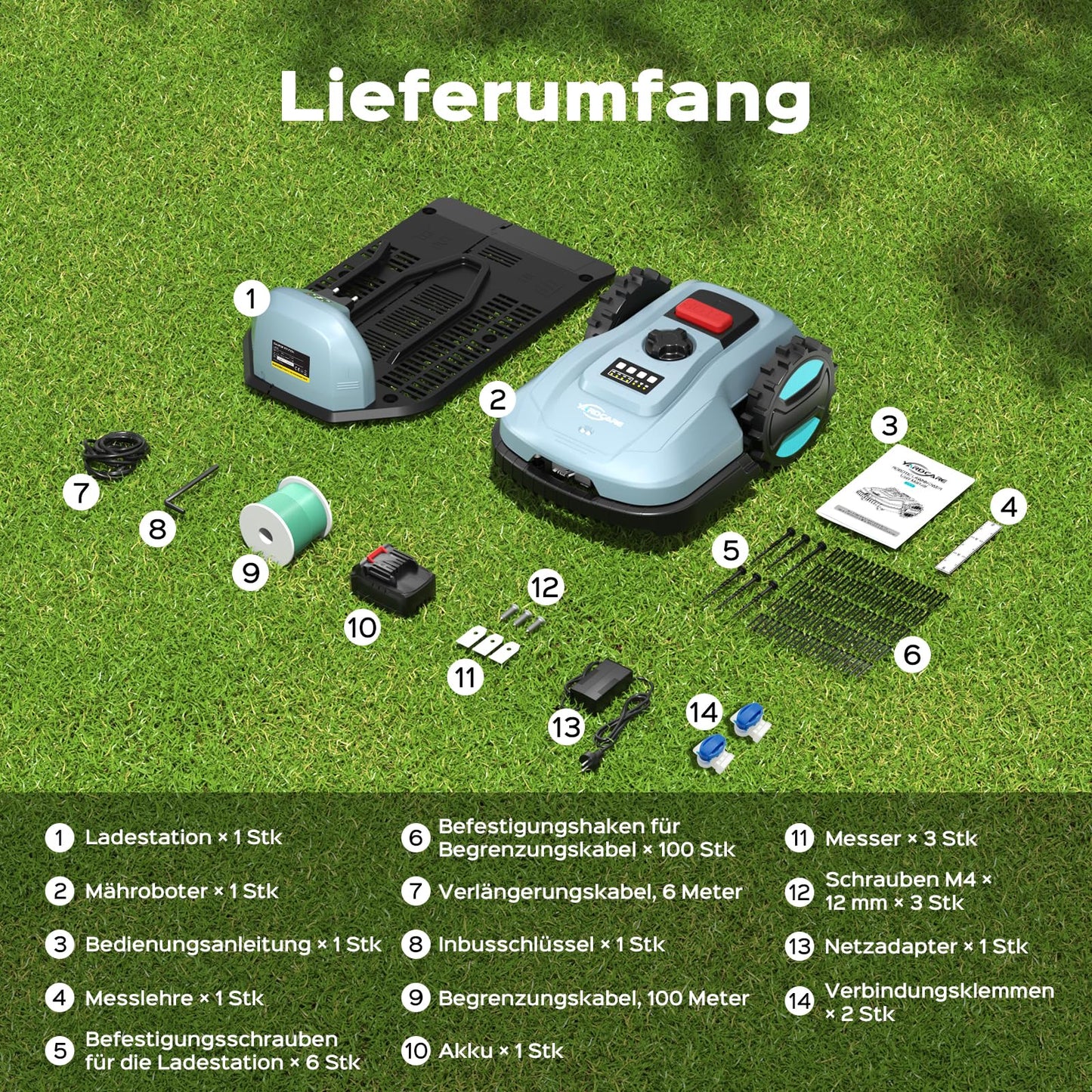 YARDCARE E400 Mähroboter - App Steuerung, 400m², automat. Aufladen, <60dB, Regensensor