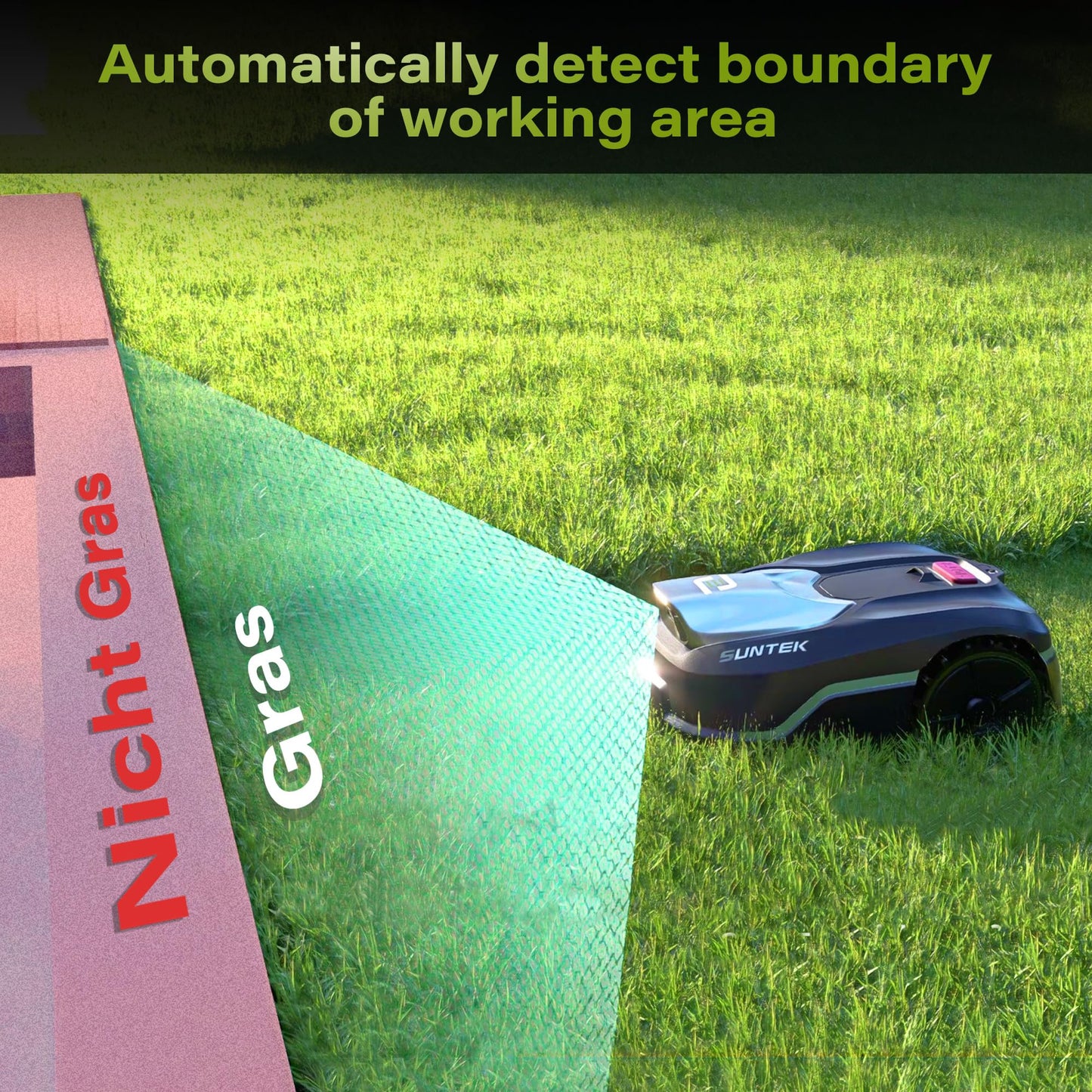 SUNTEK Mähroboter AI Vision - Ohne Kabel, 600m², Hindernisvermeidung, IPX5, App-Bedienung